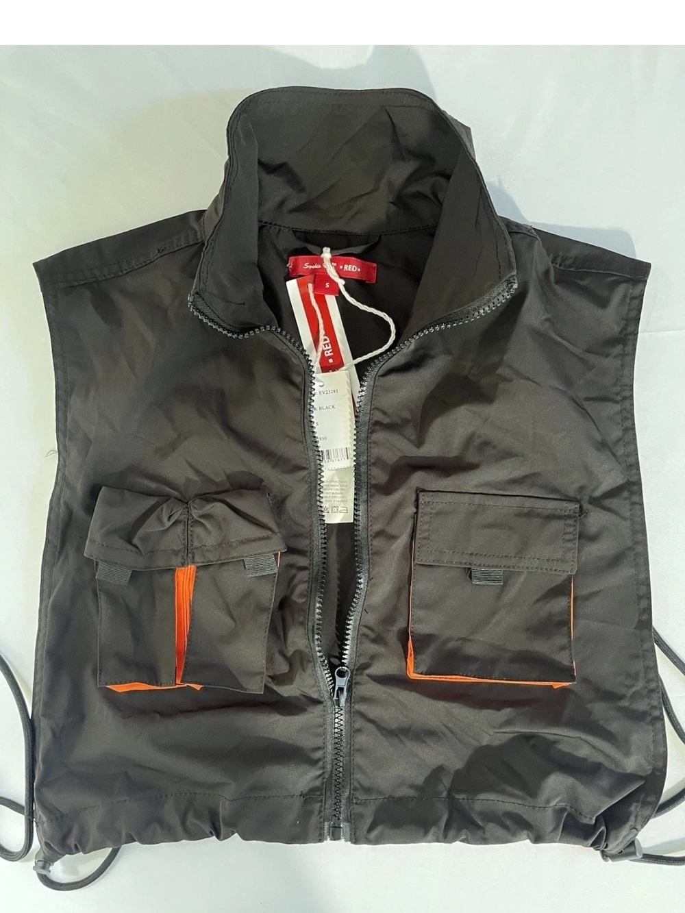 Smoke Rise RED Utility Cargo Vest Drawstring Streetwear Techwear Size M NWT - Picture 2 of 6